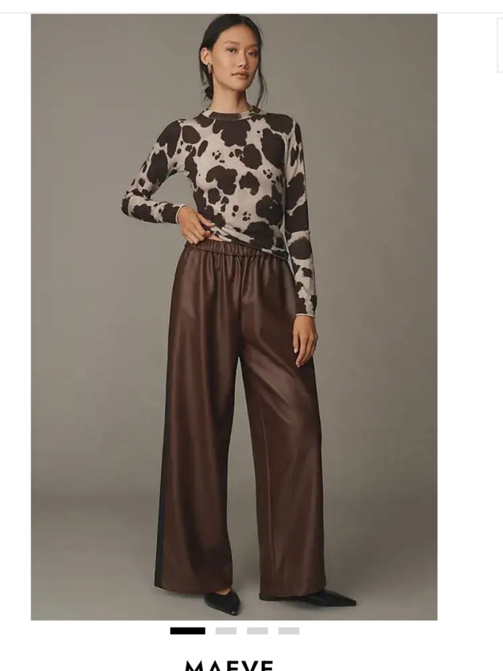 Maeve Faux Leather Track Pants XL Cocoa Plum Wide Leg Pull-On Vegan Leather - Picture 10 of 10
